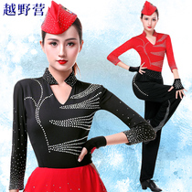 Cross-country camp Jitba top female sailor dance costume new three-point sleeve diamond-set V-neck T-shirt Latin dance dance suit