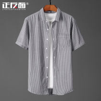 Back Alphabet Embroidered square collar Striped Short Sleeve Shirt Man Youth Casual Day Ensemble Cotton version Type of shirt H