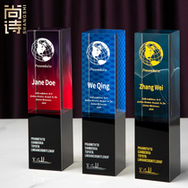 2020 awards new black crystal trophy color printing color crystal trophy custom-made engraving splicing