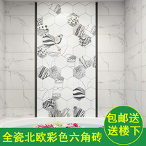 Nordic toilet tile balcony black and white tile hexagonal brick kitchen simple modern bathroom hexagonal wall tile