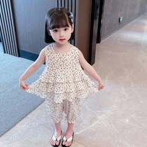 Girl Vest Skirt Suit Summer 2022 New Nets Red Trendy Girls Baby Children Fit Summer Clothes Two Sets
