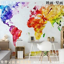 Nordic Abstract Color Map World Plot Drawing Room TV Background Wall Paper Seamless Sofa Wallpaper Wall Canvas