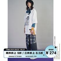  UNVESNO retro plaid fake two-piece stitching tide brand pants summer thin loose straight casual nine-point pants