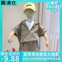 Boys summer short sleeve set 2021 New Korean version of small children baby comfortable foreign style hooded two-piece tide