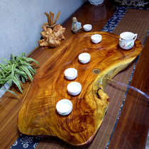 Whole piece of Chinese solid wood tea tray home natural shape solid wood tea table retro style drainage type large and small tea Sea gear