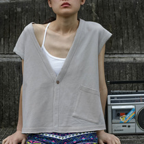 Hemp Colorless Original Design Washed Texture Pure Cotton Waistcoat Woman All-cotton Casual V Collar Open Flap Vest 100 Lap Shoulder