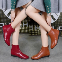 Flat Bottom Short Boots Woman Spring 2022 New Genuine Leather 100 Hitch Big Code 41-43 Autumn Winter Plus Suede Cotton Boots Round Martin boots
