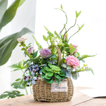 Artificial flower ornaments Rattan basket flower arrangement Dried flowers Living room decoration fake flowers Rose bouquet fake flowers silk flowers dried flowers