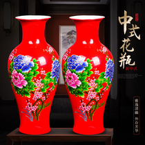 Jingdezhen ceramic red water rich bamboo vase flower arrangement Chinese home living room dried flower decorations ornaments