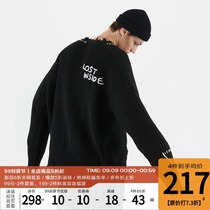 PCLP(PERCLIPS) destruction sweater round neck loose lazy wind autumn winter pullover hole knit men tide