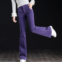 Purple velvet pants Womens pants micro-flared pants straight pants Corduroy pants Womens autumn and winter high waist thin flared pants pants