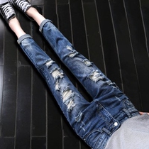 Japan buys Hong Kong trendy brand ripped jeans womens loose nine-point pants spring and summer Korean version is thin and wild bf beggar