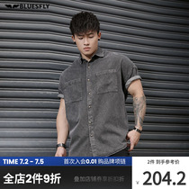 BLUESFL Original Denim Shorts Short Sleeve Men Summer Thin trendy loose breathable casual T-shirt musculature Mens blouse