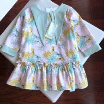 E6351 woven cotton linen girl dress spring and autumn print skirt pointed neckline doll dress 19 9 22