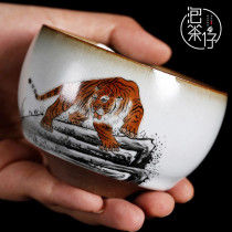 Jingdezhen Ruyao painted tea cup open film can raise Kung Fu Tea Cup Tiger pure handmade ceramic single Cup Master Cup