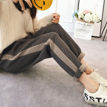 Pregnant women pants spring and autumn trousers wear radish hairy grandma pants autumn and winter tide mom fashion plus velvet thick wide leg pants