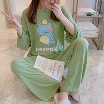 Spring and autumn season Han version Long sleeves Sleepwear Women Summer Big Code Cartoon Students Cute Lady Sweet Beauty Casual Home Suits Suit