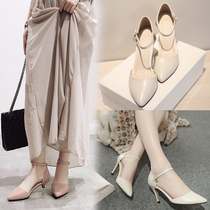 Fairy Shoes Gentle Low Heel Single Shoe Pink High Heel Shoes Strap Button Sweet girl Comfortable Pointed Small Leather Shoes