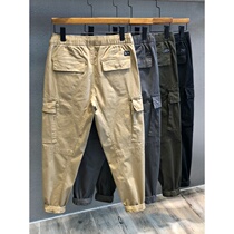Port Edition Yu Wenle Tide Cards Pure Cotton Washed work Pants Men Casual Pants Loose Tapered Bunches Pants Boys Pants