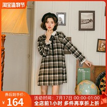 Nap homemade Japanese plaid tie-up dress womens autumn and winter 2020 new retro tie thin new Years eve skirt