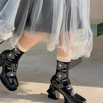 LET ME SEE Lukou flower stockings womens ins trend wild cute cotton stockings autumn and winter socks