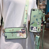 Apple x mobile phone shell female Apple xr cartoon cute Apple 7plus 8plus Panda wristband crossbody lanyard can back iphone xs max Silicone full edging Apple 6 