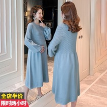 Net Red Gestational Woman Dress 2021 Fall New Fashion Big Code Loose Long Sleeve Knit Dress Dress Foreign Air Age Autumn Winter