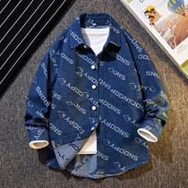 Boys jeans shirt 2022 Spring and Autumn new model of the big boys Han - shan long - sleeved shirt children bomb street coat tide