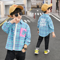 Boy Plaid Shirt 2022 Spring Autumn New Ocean Gas Casual Long Sleeve Shirt Large Children Pure Cotton Thin Coat Tide