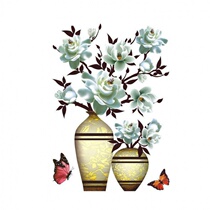 3D Magnolia Three-dimensional Flower Sticker Simulation Vase Wall Sticker Home Background Decoration Waterproof Self-Paste