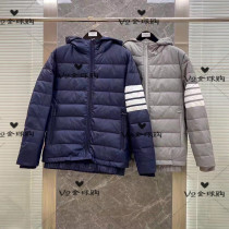 V2 Thom Browne21 autumn and winter TB four-bar striped hooded zipper down jacket jacket for men and women