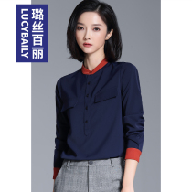 Chiffon professional shirt women long sleeve fashion contrast color business dress OL temperament 2021 Spring and Autumn New stand collar shirt