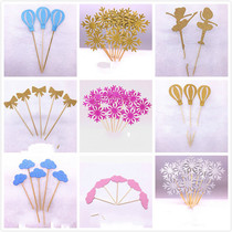 Love heart-shaped five-star snowflake birthday cake plug cake insert cake decoration flag insert