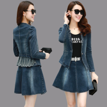 2021 spring and autumn new denim dress female Korean version of the fashion suit skirt Western style short man two-piece short skirt