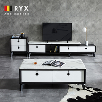 Riyuexin coffee table TV cabinet combination set modern simple marble TV cabinet coffee table small apartment