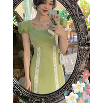 SYT Beauty Fried Sky Homemade Style Retro Lantern Sleeves Dress Woman Summer Elegant Chest with high waist A-character dress