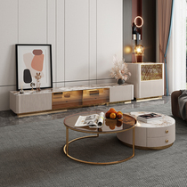 Light Lavish Rockboard TV Cabinet Glass Tea Table Combined small family Living room 2021 New guest hall furniture suit