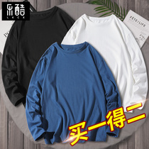 Lined mens solid color loose size fat guy with base shirt mens shirt plus fat extra cotton long sleeve T-shirt