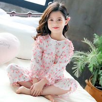 Childrens pajamas 2021 spring girl princess pure cotton long-sleeved Western style in the big child little girl home clothes set