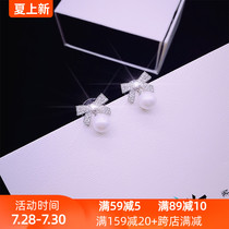 Bow Korean temperament sweet cute student stud earrings S925 sterling silver simple pearl drop earrings Super fairy earrings for women