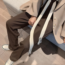 Walk Bend drawing rope Broadlegged Pants Woman Spring Autumn Feeling Loose high waist movement Lazy Noodles Tug Pants Curly brown Cartan