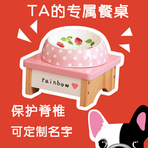 Cute Custom Korean version Pet table solid wood kitty pooch Bowl Rack Food Basin Rack Daughter Teddy Dinner Table Protection Cervical Spine