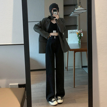 Black wide leg jeans women spring and autumn 2021 New High waist loose slim straight tube pants Autumn Tide