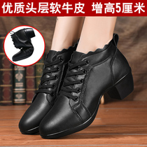 Sailor dance shoes boots black square dance shoes womens autumn and winter plus velvet leather Yang Liping dance shoes wear fashion