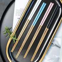 304 stainless steel chopsticks household high-grade titanium alloy European style mildew-proof non-slip Nordic ins metal iron fast subnet Red