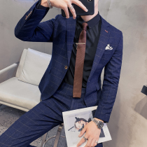 Fugui bird casual suit mens two sets of Korean version with two grain buttons Inn Western-style suit plaid suit jacket