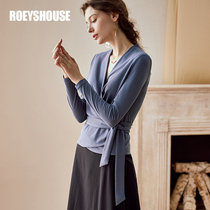 Luo Yi commuter lace-up shirt womens autumn new intellectual simple shirt slim stretch knitted top 00703