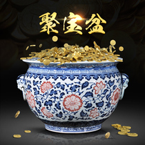 Jingdezhen porcelain blue and white narcissus basin shallow binaural turtle fish tank pen wash new Chinese living room decoration ornaments