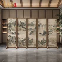 Neoclassical solid wood folding screen hotel Tea Room meeting room background wall partition room antique landscape folding screen