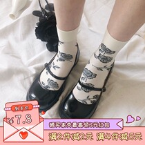 Summer thin jk socks dark Japanese retro roses black and white jacquard velvet middle tube pile socks women